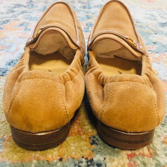 FERRAGAMO Vintage Suede Tan Horse Bit Logo Stretch Elastic Loafers Shoes W 7.5B - Picture 4 of 11